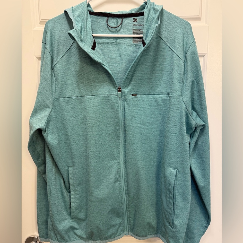 Men’s All in Motion Zip Up Hoodie Teal Size L Lightweight Athletic Jacket